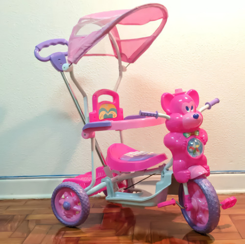 Triciclo Infantil Passeio Criança Luzes Som Urso Rosa