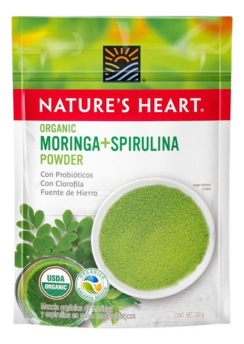 Mezcla Orgánica Moringa Y Spirulina Powder Nature's Heart