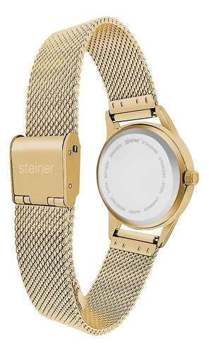 Reloj De Mujer Giratorio Steiner Manecillas Delgadas 32 Mm Correa Dorado Bisel Dorado Fondo Dorado