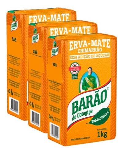 Erva Mate Tradicional Vácuo Chimarrão Barão 3und 1kg Cada