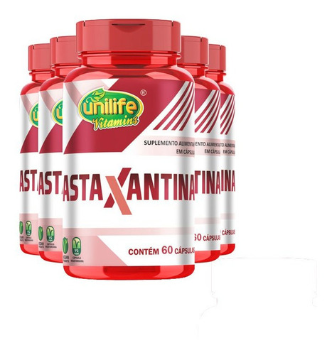 Kit 5 Astaxantina 400mg Da Unilife -  60 Cápsulas Sabor Sem Sabor