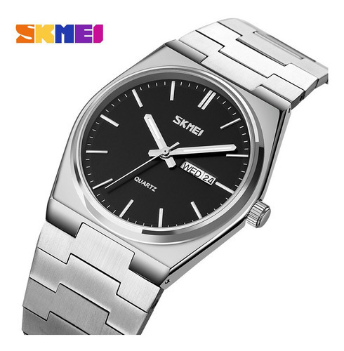 Reloj Impermeable Con Calendario De Cuarzo Casual Skmei Color de la correa Silver Black