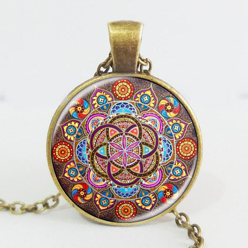 Collar De Color Plateado Con Mandala Para Mujer, C Bronce An