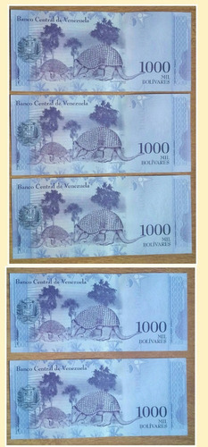 Billetes 1000 Bolívares 5 Piezas Serie Consecutiva Año 2017 (Usado)