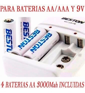 Nuevo Cargador Beston Aa / Aaa Y 9v + 4 Baterias Aa 3000 Mah