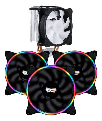 Kit De 3 Fanes + Fan Cooler Rgb Disipador De Cpu Css