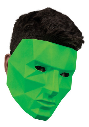 Máscara Poligonal Neon Rosas Disfraz Halloween Silueta Fiest Color Verde