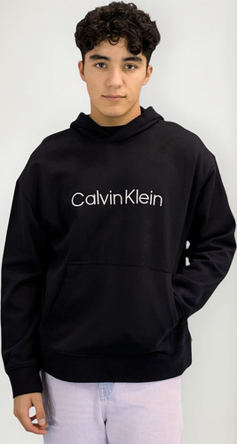 Sudadera Calvin Klein Con Gorro Bordado Blanco En El Pecho