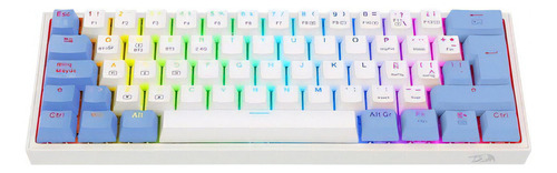 Teclado bluetooth Redragon Fizz Pro K616-RGB QWERTY Red español latinoamérica color blanco y celeste con luz RGB