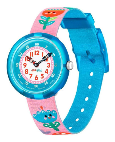 Reloj Flik Flak Once And Floral Zfbnp091c Color de la correa Rosa Color del bisel Celeste Color del fondo Azul