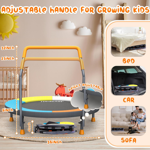36 Niños Plegables Trampolín Con Barra De Mango Ajustable |