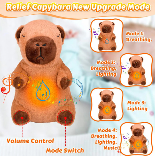 Capibara Que Respira Peluche De Apego Antiestres Para Dormir Marrón 30cm