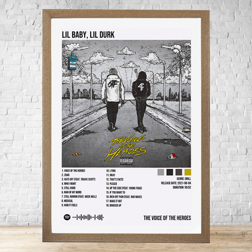 Cuadro Lil Baby Lil Durk 30x40 C/vidrio Y Marco Madera C841 Marrón Claro Moderno