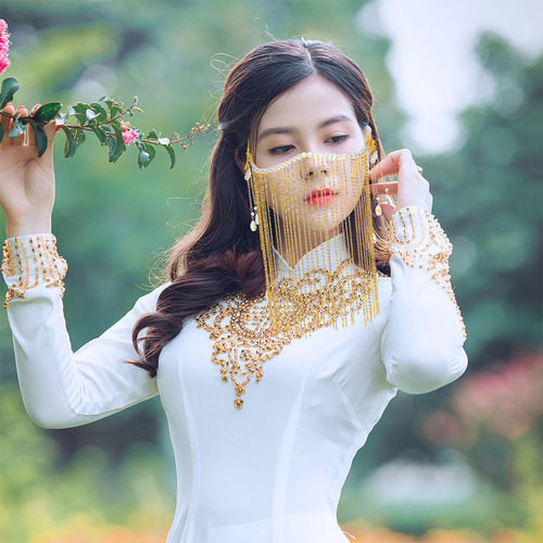 Velo Facial Único Con Cadena Hanfu Con Borlas Para La Oreja,
