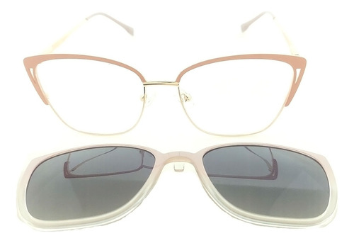 Anteojos Clip On Lentes Polarizado Uv 2257 Metal Pin Up Flex Rosa