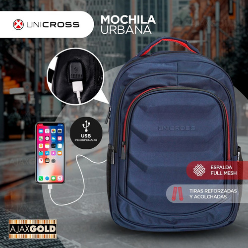 Imagen 3 de 9 de Mochila Porta Notebook Usb Urbana Grande Reforzada Tablet