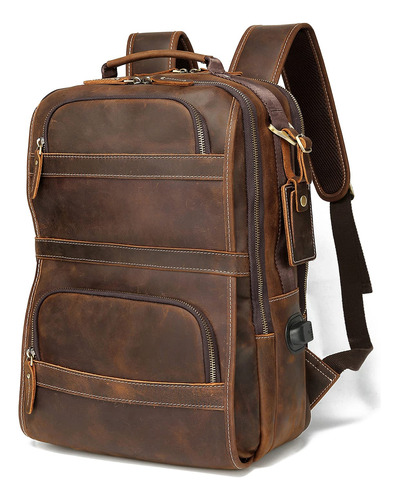 Lannsyne Mochila Vintage De Piel Autntica Para Hombres, Bols