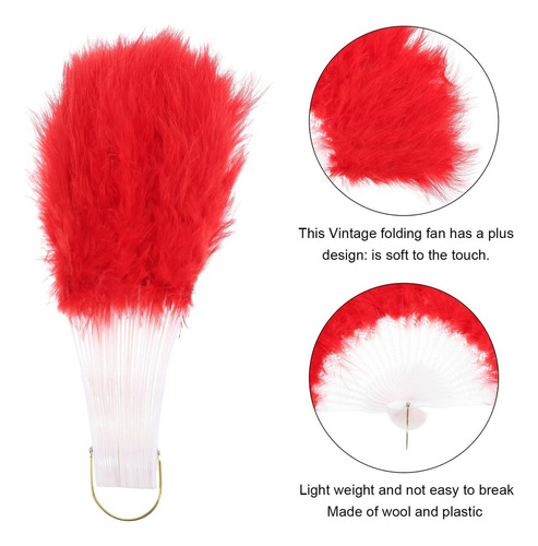 Mecanixity Feather Hand Fan Red Vintage Fan Fan Fan Fan Hand
