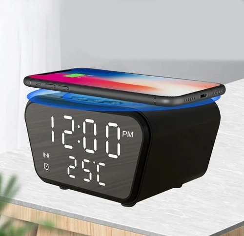 Reloj Despertador Pantalla Led Alarma + Cargador Inalámbrico