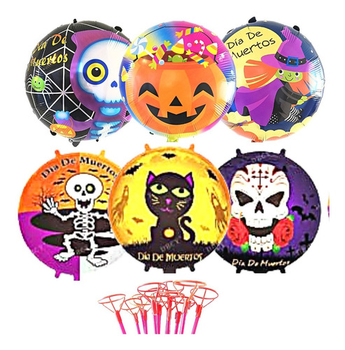 24 Globos Grandes Decoración Halloween Niños Con Varillas