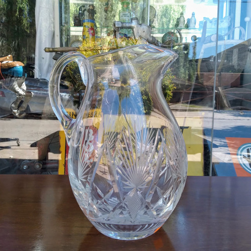 Antigua Jarra Ponchera De Cristal Tallado Gran Tamaño (Usado)