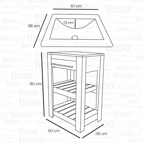 Imagen 4 de 10 de Vanitory Deck Barral Bacha Estilo Campo 50 40 Cm Mueble Baño