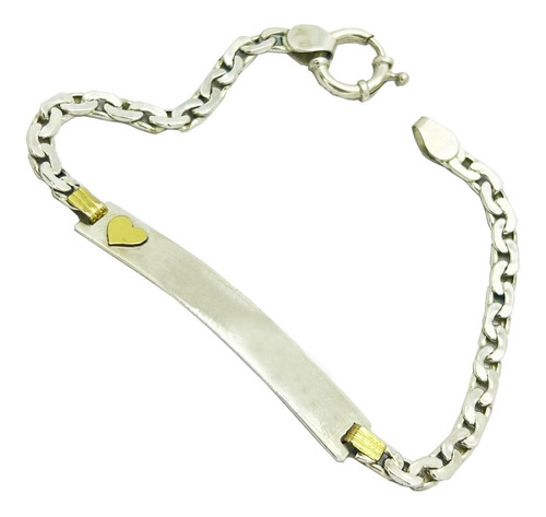 Pulsera Plata Y Oro Corazon Adulto Pulserita Dama P/ Grabar Diámetro 18 Cm