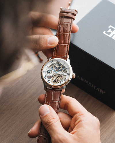 Reloj De Pulsera Earnshaw Hombre Longitude Midnight Green Correa Café