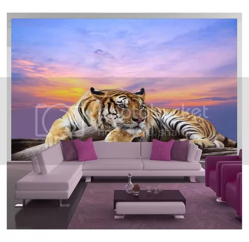 Papel De Parede Animais Tigre Paisagem 3D 7,50M² Anm238