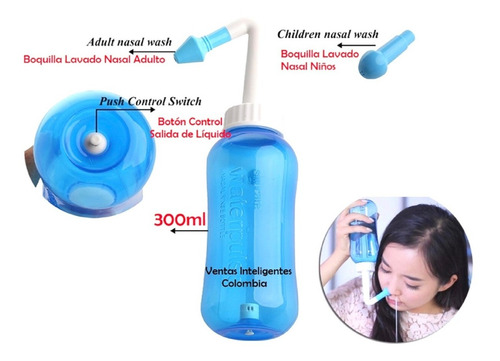 Imagen 1 de 8 de Sistema Lavado Nasal A Presión Sinusitis Adultos Niños 300ml