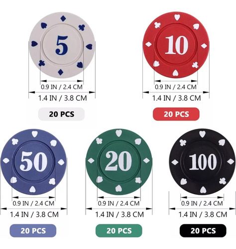 100 Pzas Fichas Poker Con Caja De Almacenamiento De Plástico