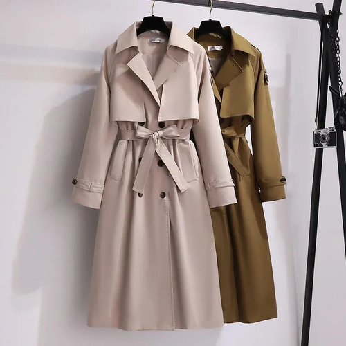 Gabardina Con Cinturón Y Doble Botonadura Y Solapa Para Muje