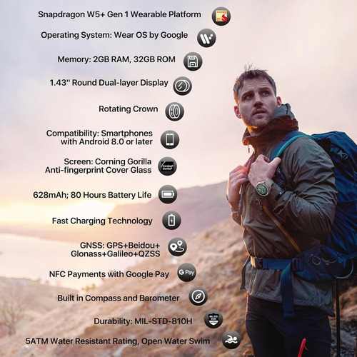 Ticwatch Pro 5 - Reloj Inteligente Android Para Hombre, Snap