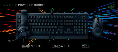 Combo Kit Gamer Razer Power Up Teclado Razer Cynosa Mouse Razer Viper Audífonos Kraken X Lite Color Negro