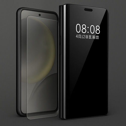 Funda Para Samsung A16 Clear View + Vidrio Full 9d C/huella Negro