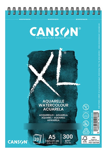 Block Canson Xl Aquarelle 300g A5 20 Hojas 