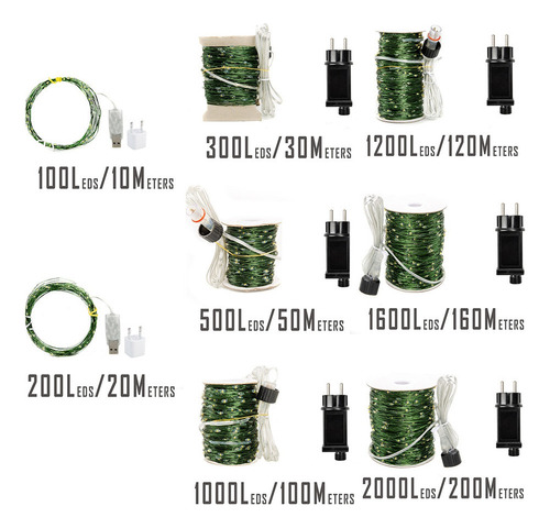 - Cadena De Luces De Navidad Con Cable Verde De 100 M Y
