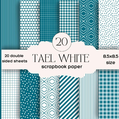 Libro: Blue Teal White Pattern Scrapbook Paper Pad: 20 Doubl