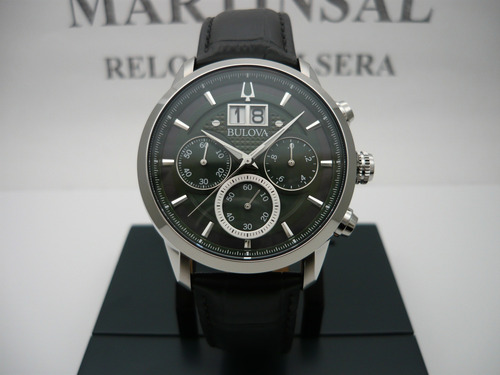 Bulova Sutton Clásico Crono Big Date 96b310 Fotos Reales Negro Acero Pulido Verde