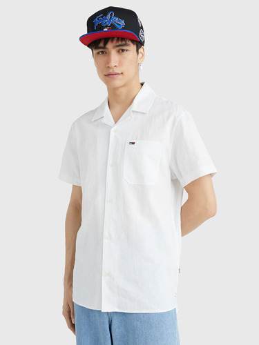 Camisa Linen Camp Hombre Tommy Jeans Blanco