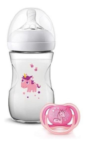 Mamadeira Avent Petala 260 Ml E Chupeta Ultra Air Bico Cor Transparente Unicórnio