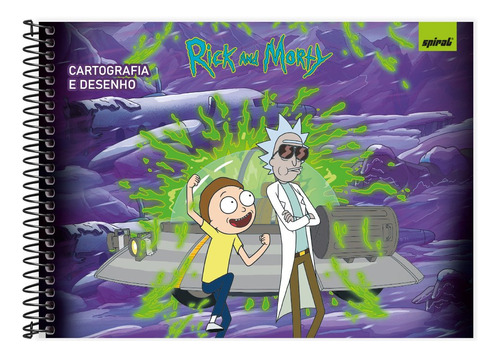 Caderno Desenho Cartografia Capa Dura 80 Folhas Rick & Morty