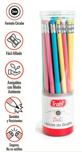 Lapices Grafito Negros Trabi Tubo Pastel X 36 Microcentro 