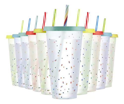 Vasos Magicos Reutilizable Con Tapa Y Popote Cambia-color