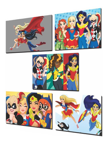 Kit 5 Cuadros Infantil, Dc Superheroe Girl, 38x26cm C/u