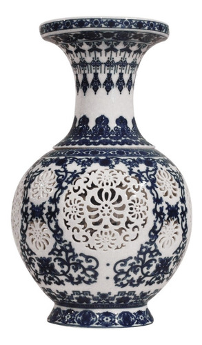 Vaso Em Porcelana Chinesa Vazada, Conjunto Com 2 Peças