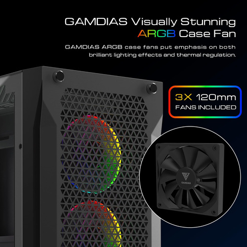 Gamdias Atx Mid Tower Gaming Pc Rgb Case De Cristal Y Excele
