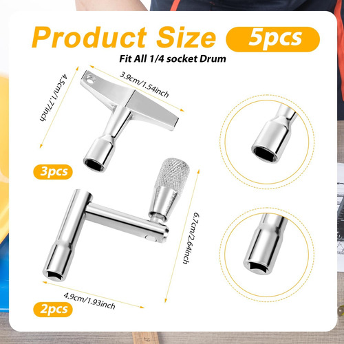 5pcs Drum Tuning Key, T & Z Shaped Drum Key Tool Keychain...