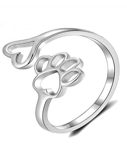 Anillo Huella Corazón, Hueco, Perro Gato Ajustable Plata 925