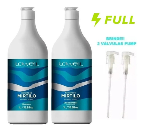  Mirtilo Shampoo + Condicionador 1 Litro Lowell + Válvula 
